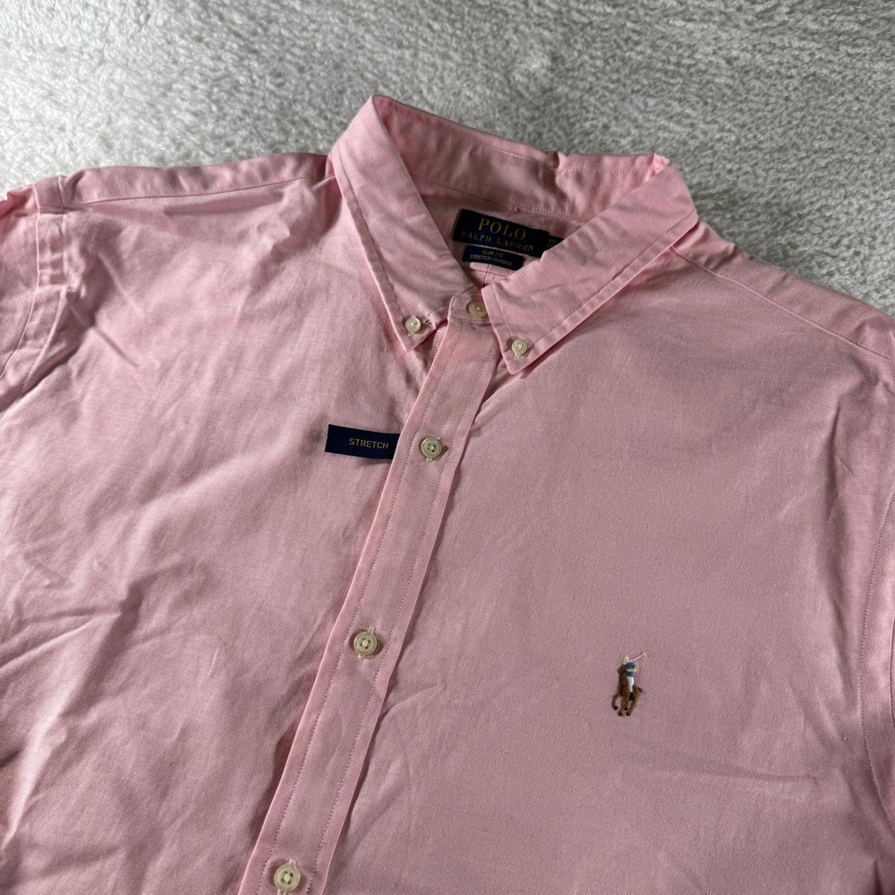 NWT Polo Ralph Lauren Stretch Oxford Shirt Mens XXL‎ Pink Slim Fit Button Down